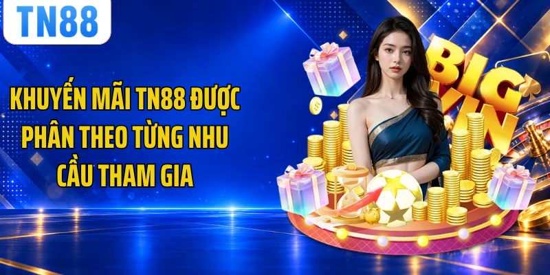 Khuyến mãi TN88 được phân theo từng nhu cầu tham gia